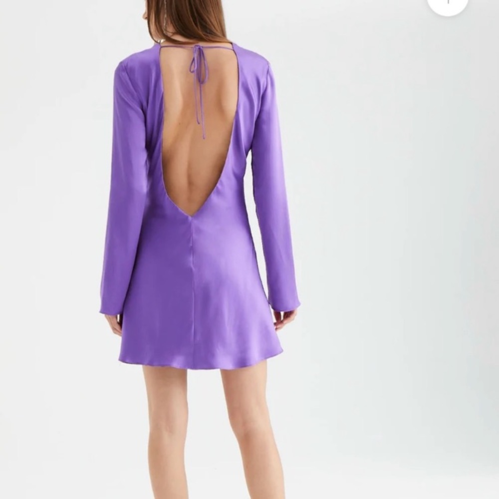 Amanda Uprichard Satin Lilac Backless Dress - Picture 2 of 15